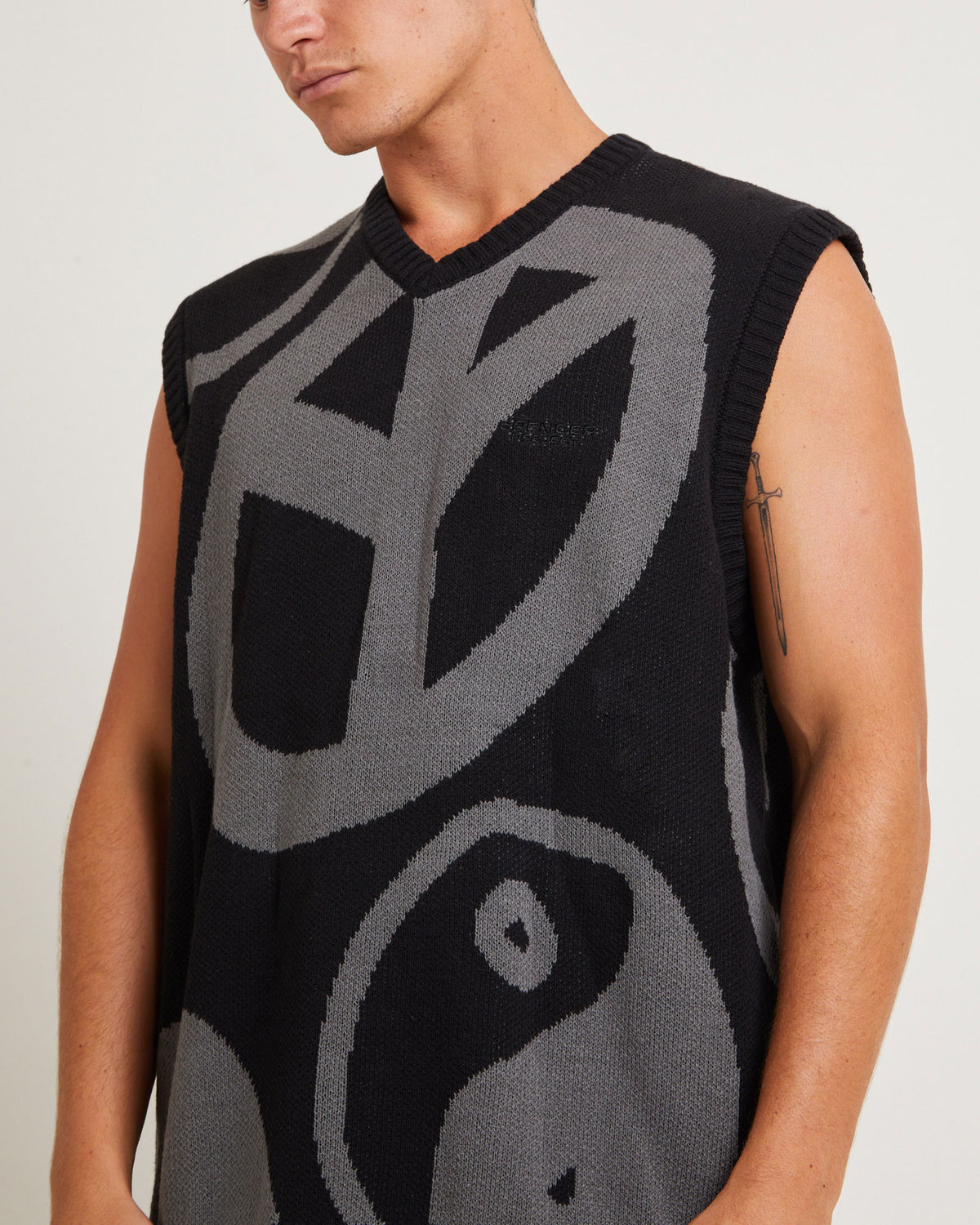 Peace Corp Knitted Vest in Black BLACK