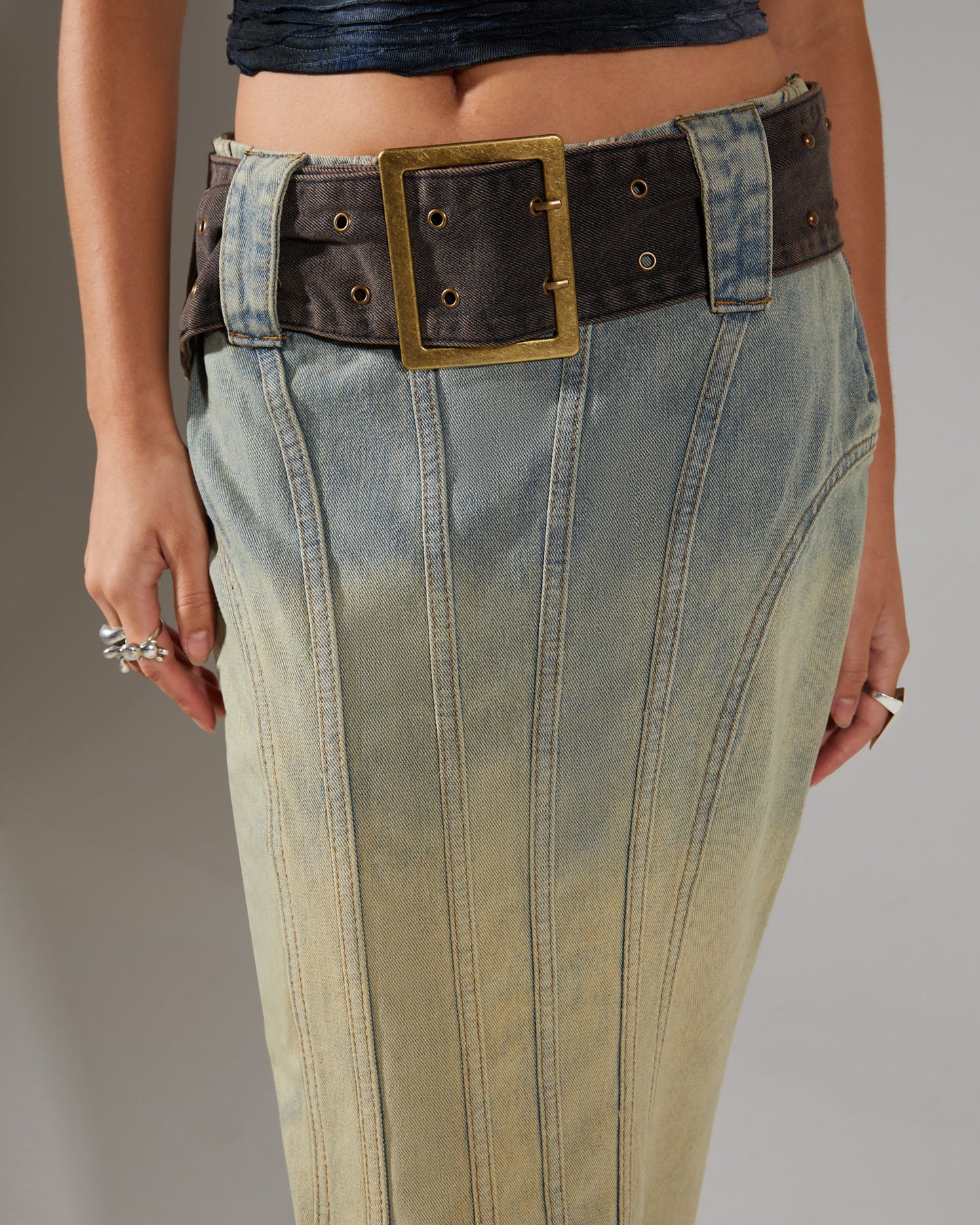 Denim Fishtail Maxi Skirt