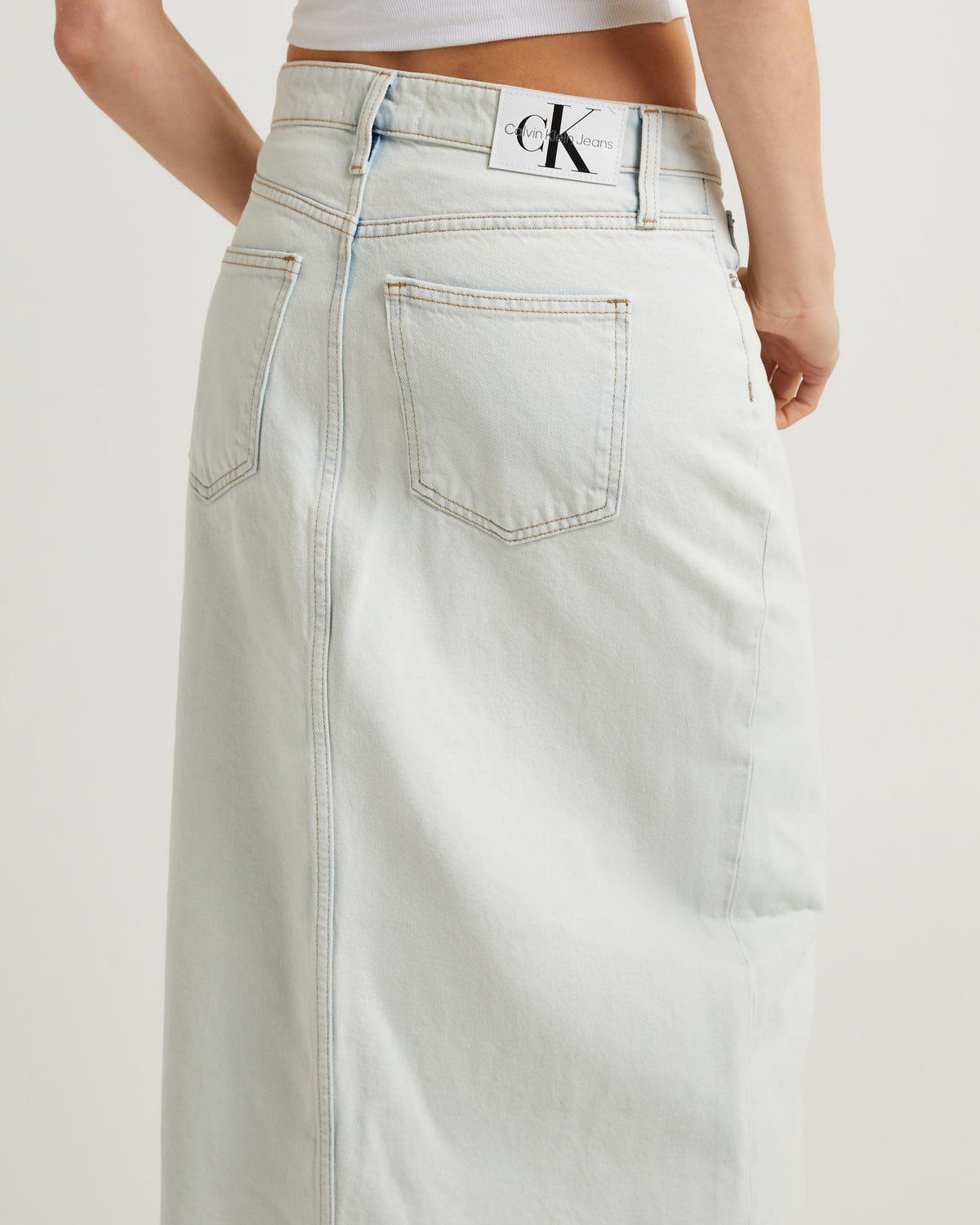 Front Split Denim Maxi Skirt DENIM LIGHT
