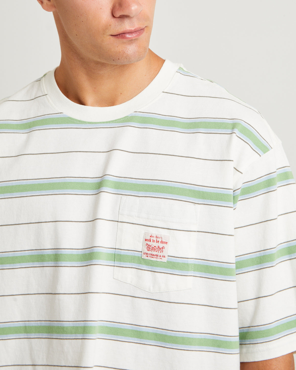 Short Sleeve Workwear T-Shirt Stanlee Strip Egret STANLEE STRIPE EGRET