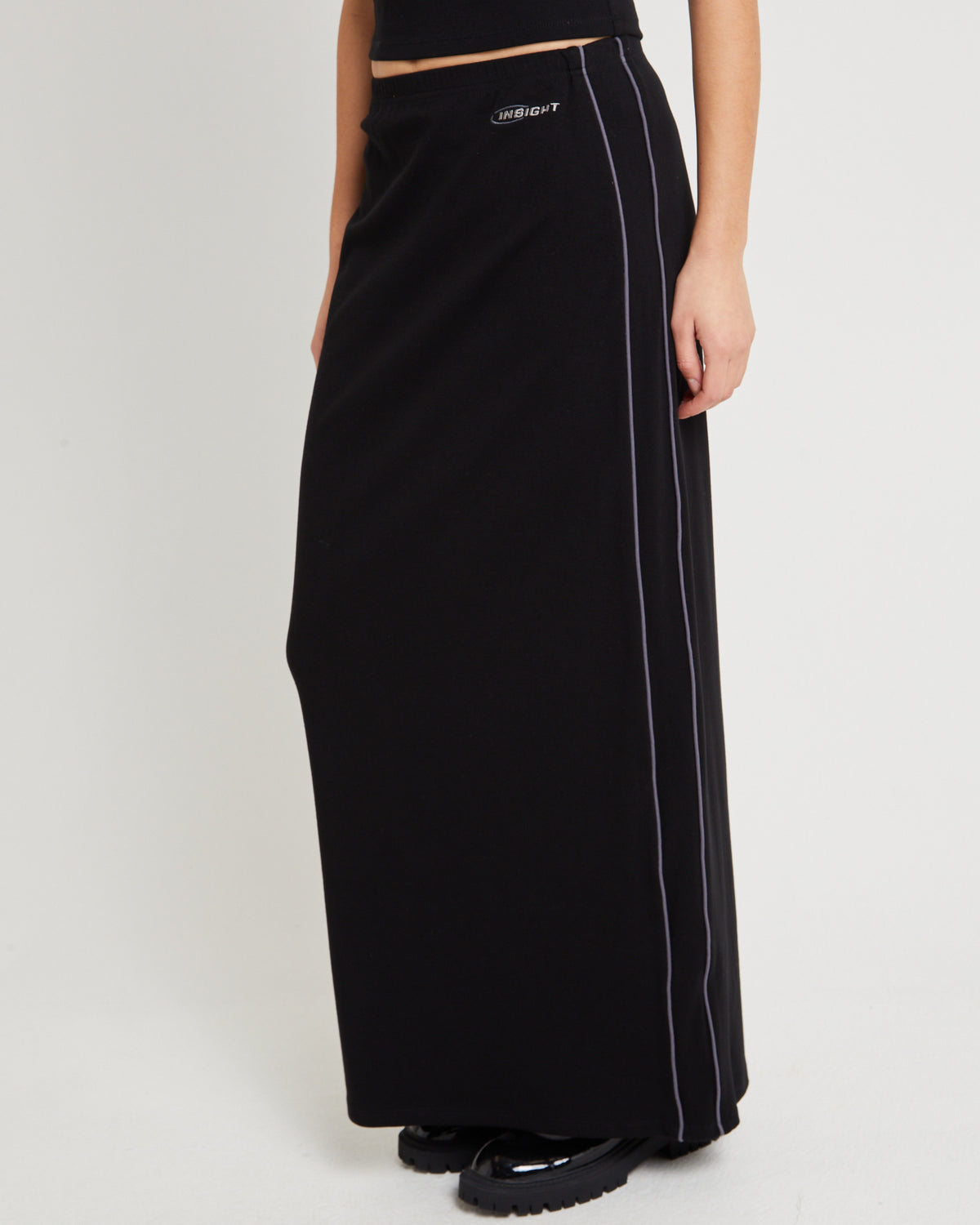 Pitch Piped Maxi Jersey Skirt PITCH BLACK