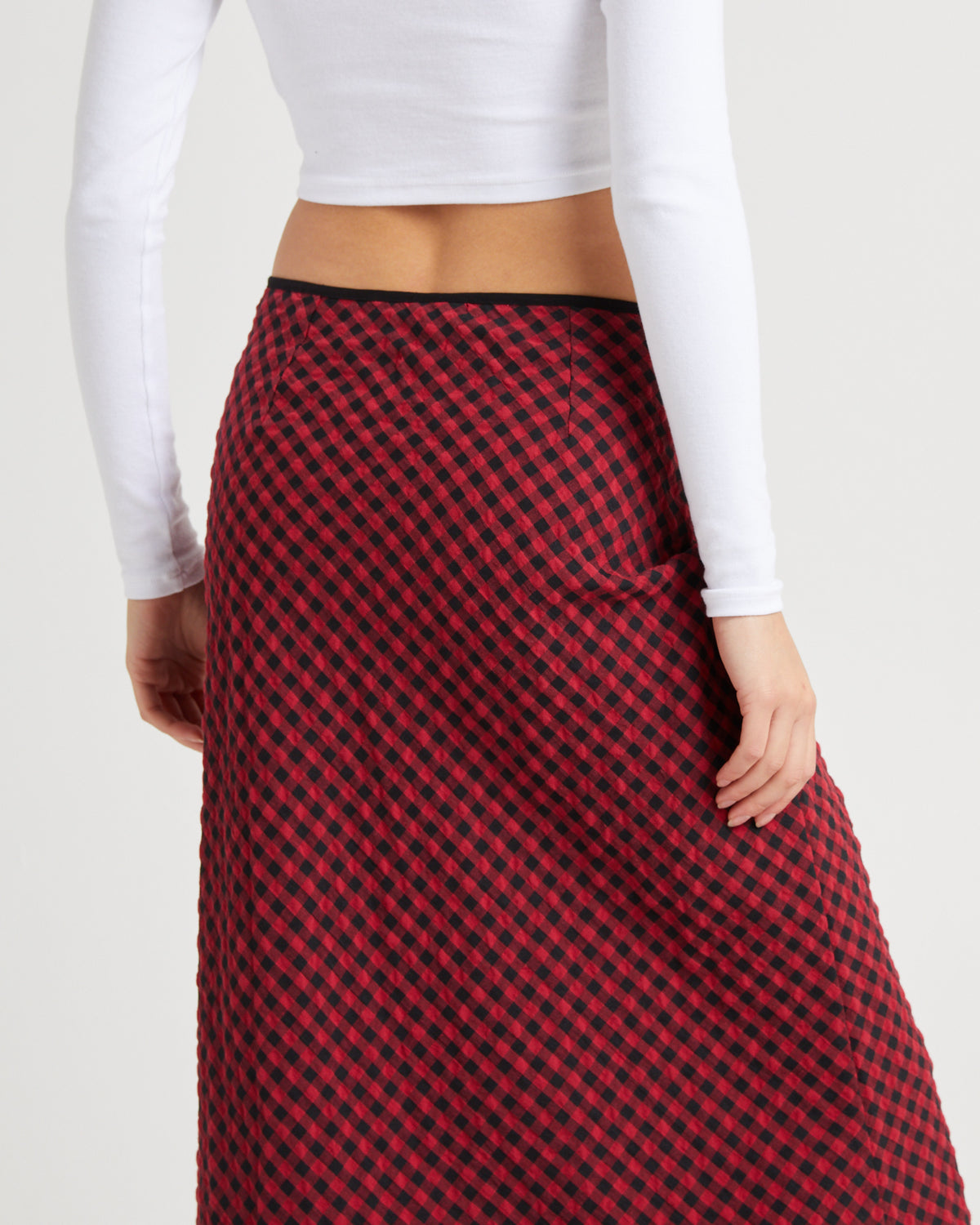 Grunge Plaid Midi Skirt RED