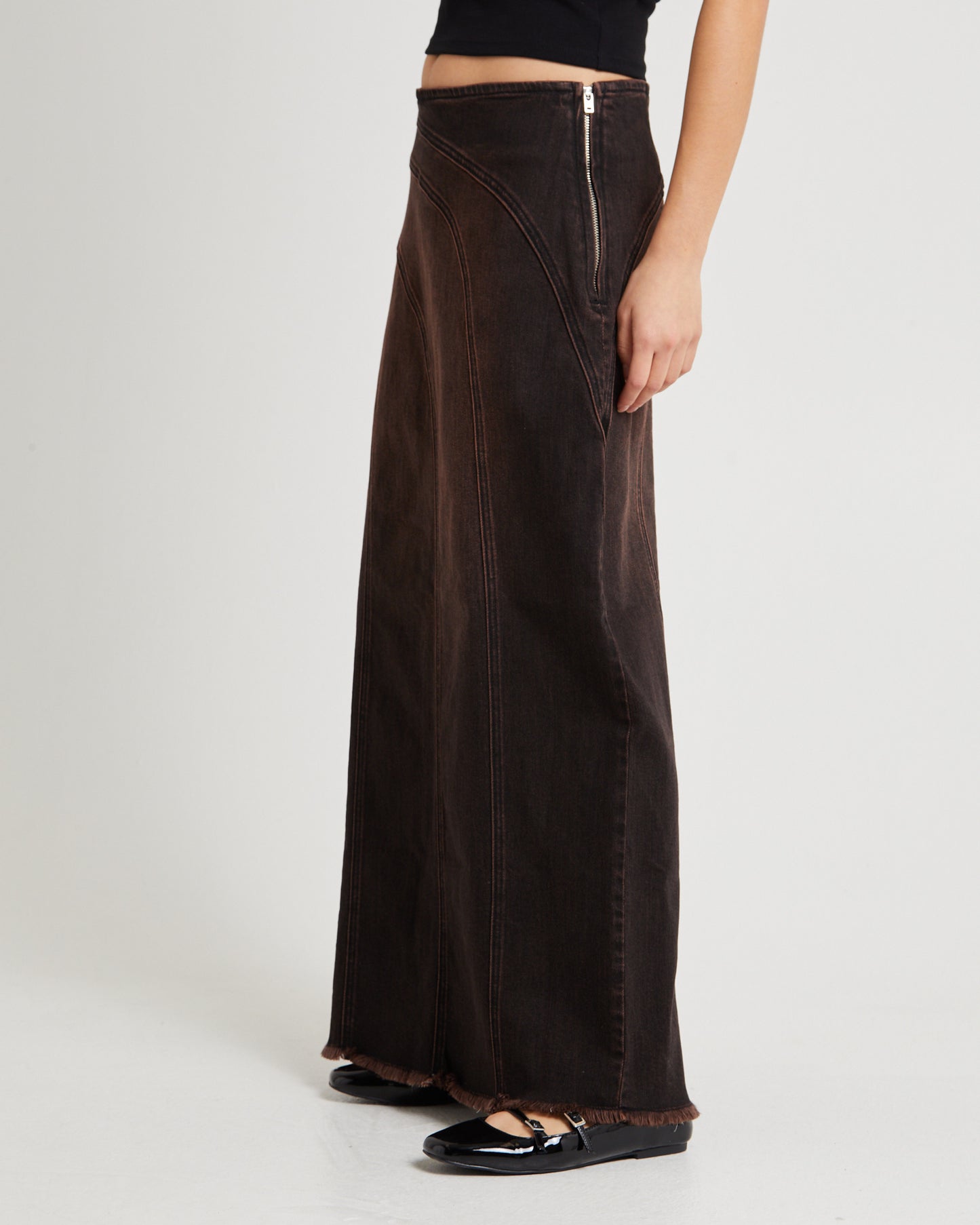 Panelled Denim Maxi Skirt
