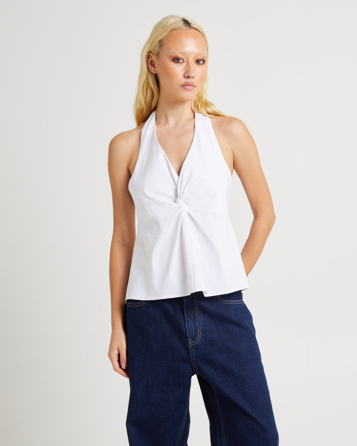 Miley Twist Front Halter Top WHITE