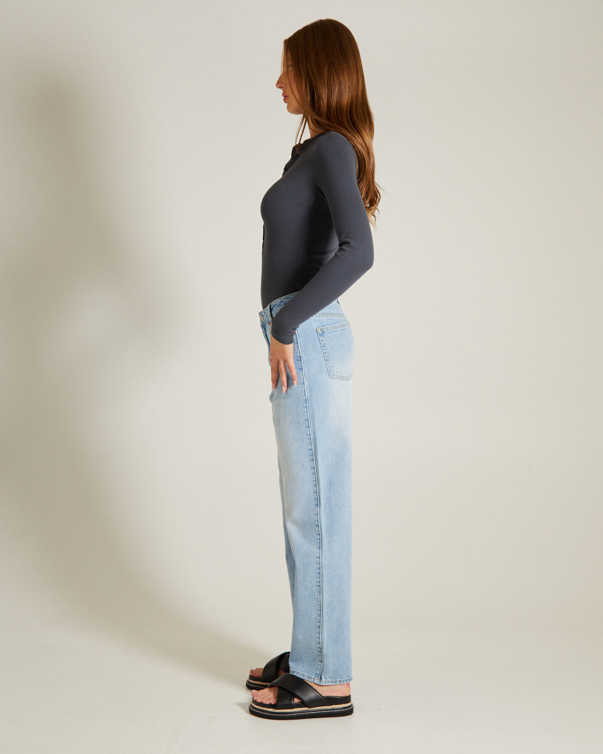 Button Front Long Sleeve Bodysuit CHARCOAL