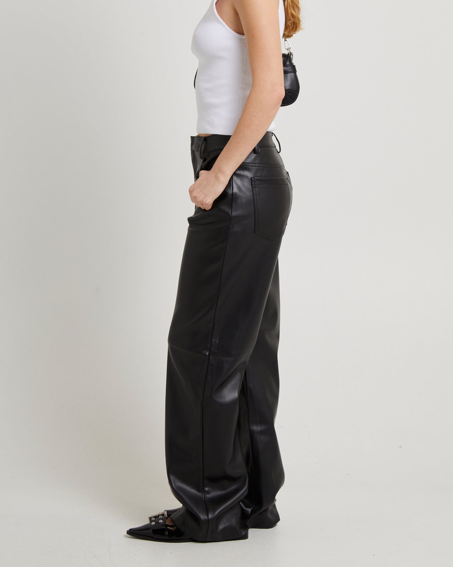Jadey Relaxed PU Pants Black