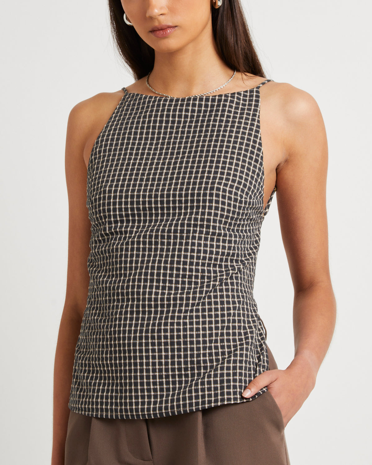 Kaia Backless Tunic Top in Black CHECK