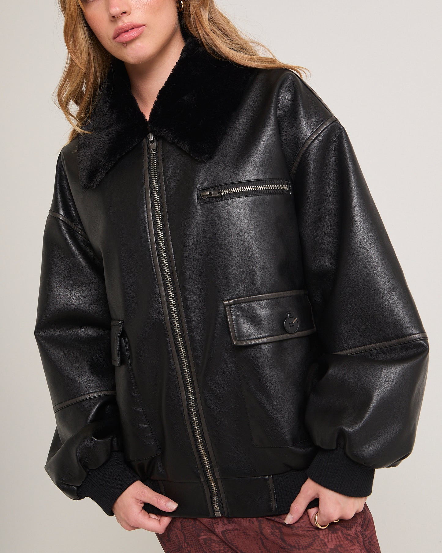 Cody Fur Trim Distressed PU Jacket