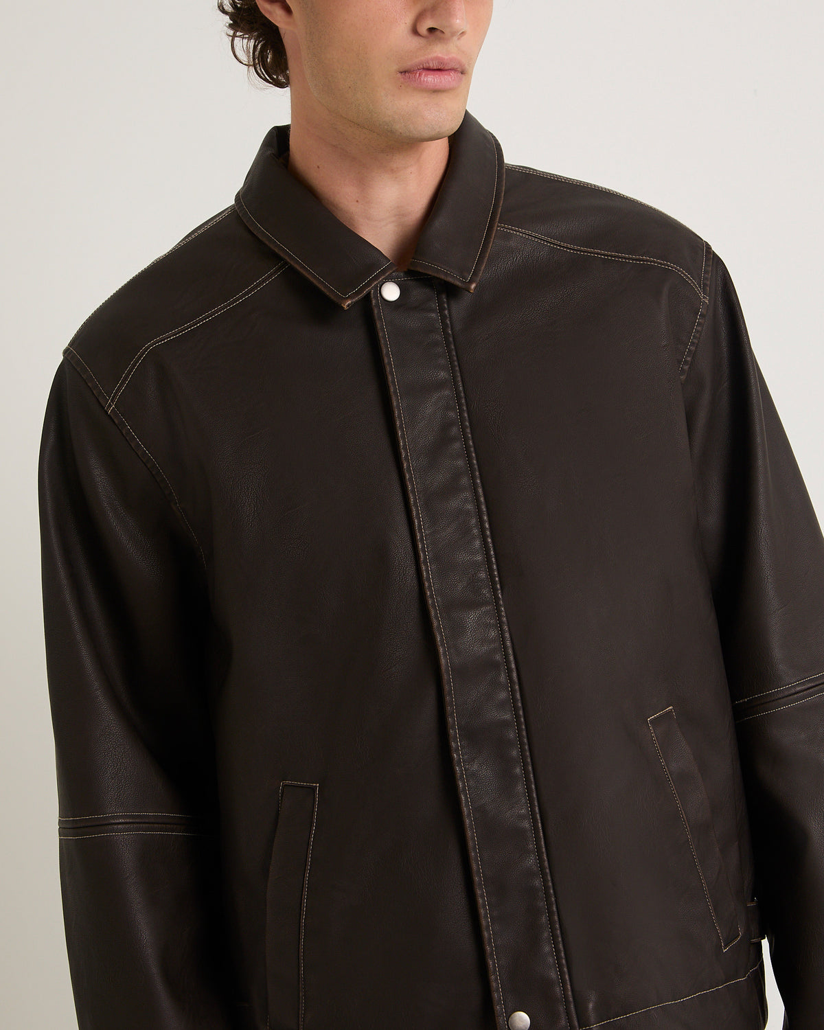 Corp PU Leather Jacket DISTRESSED BROWN