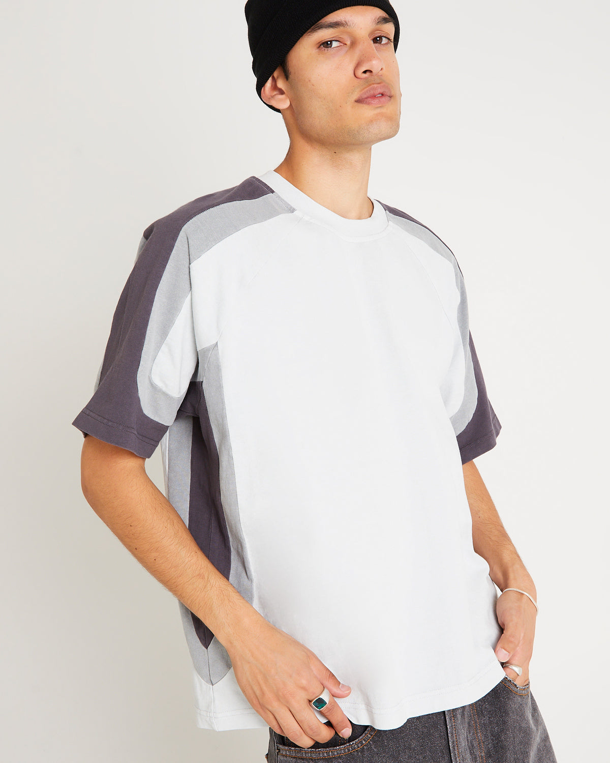 Novel Raglan Spliced T-Shirt WHITE