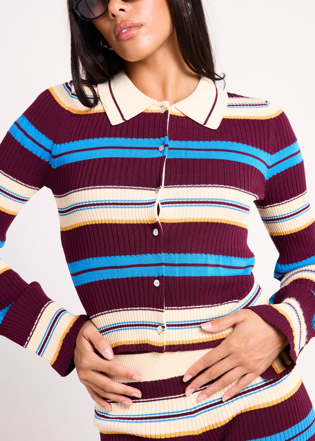 Piper Polo Shirred Knit Top STRIPE