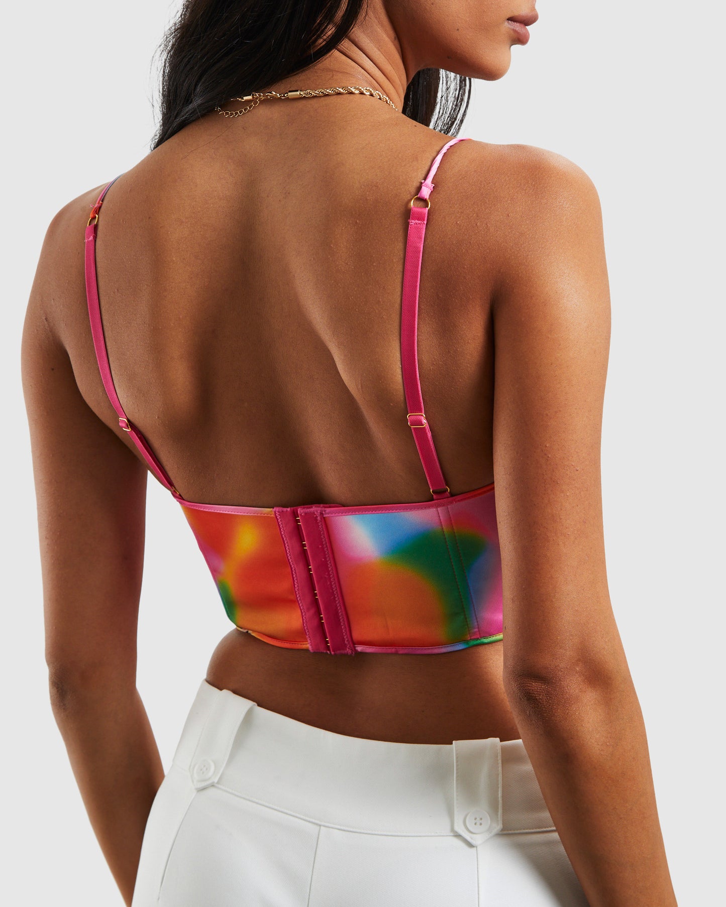 Larissa Strappy Cross Front Sateen Corset Multi Print