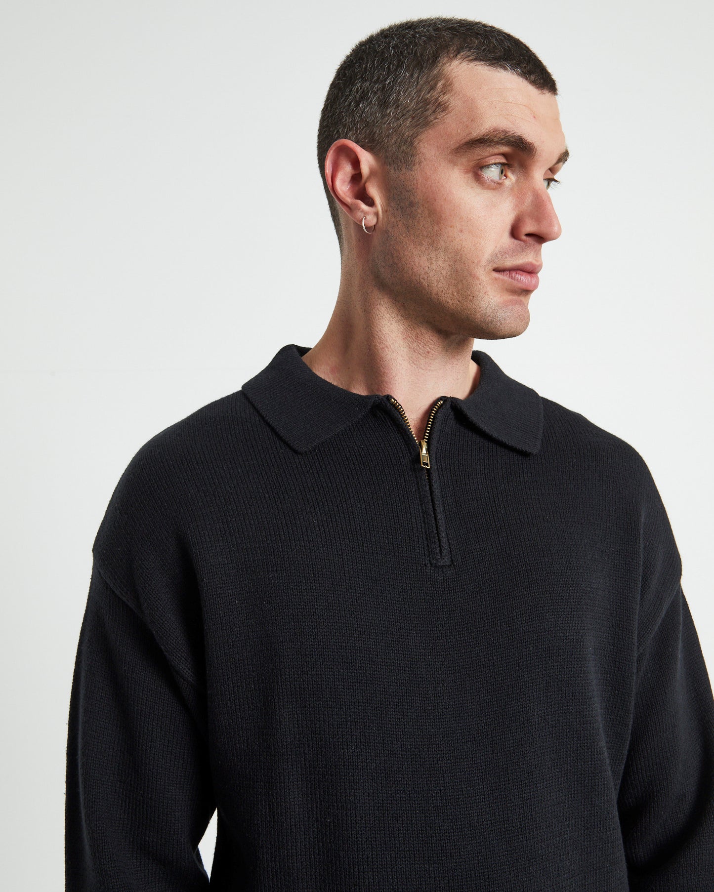 Relaxed Cable Knit Zip Through Black