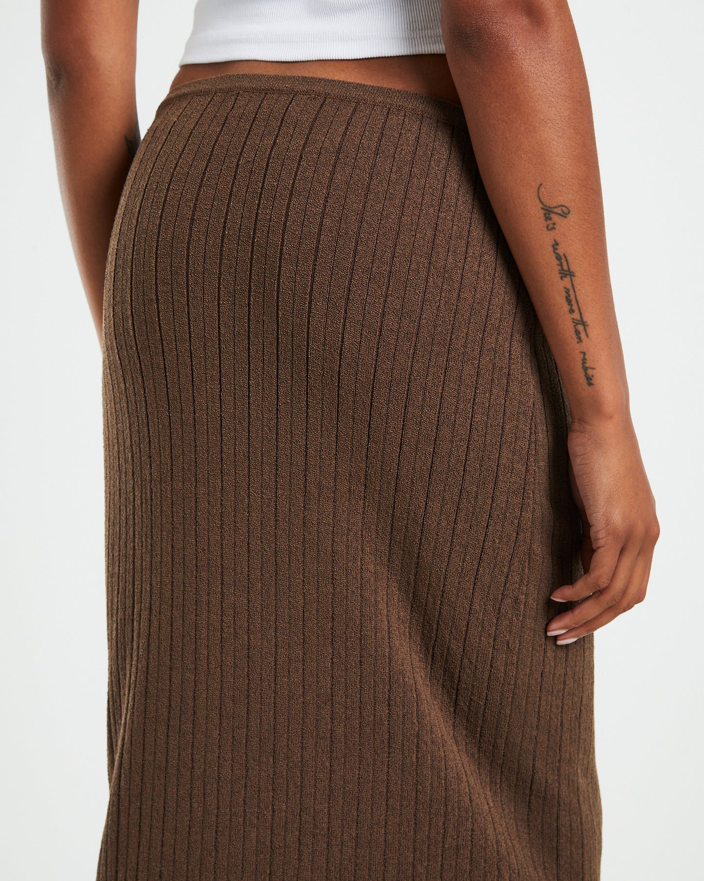 Tayla Texture Knit Midi Skirt Mocha Brown