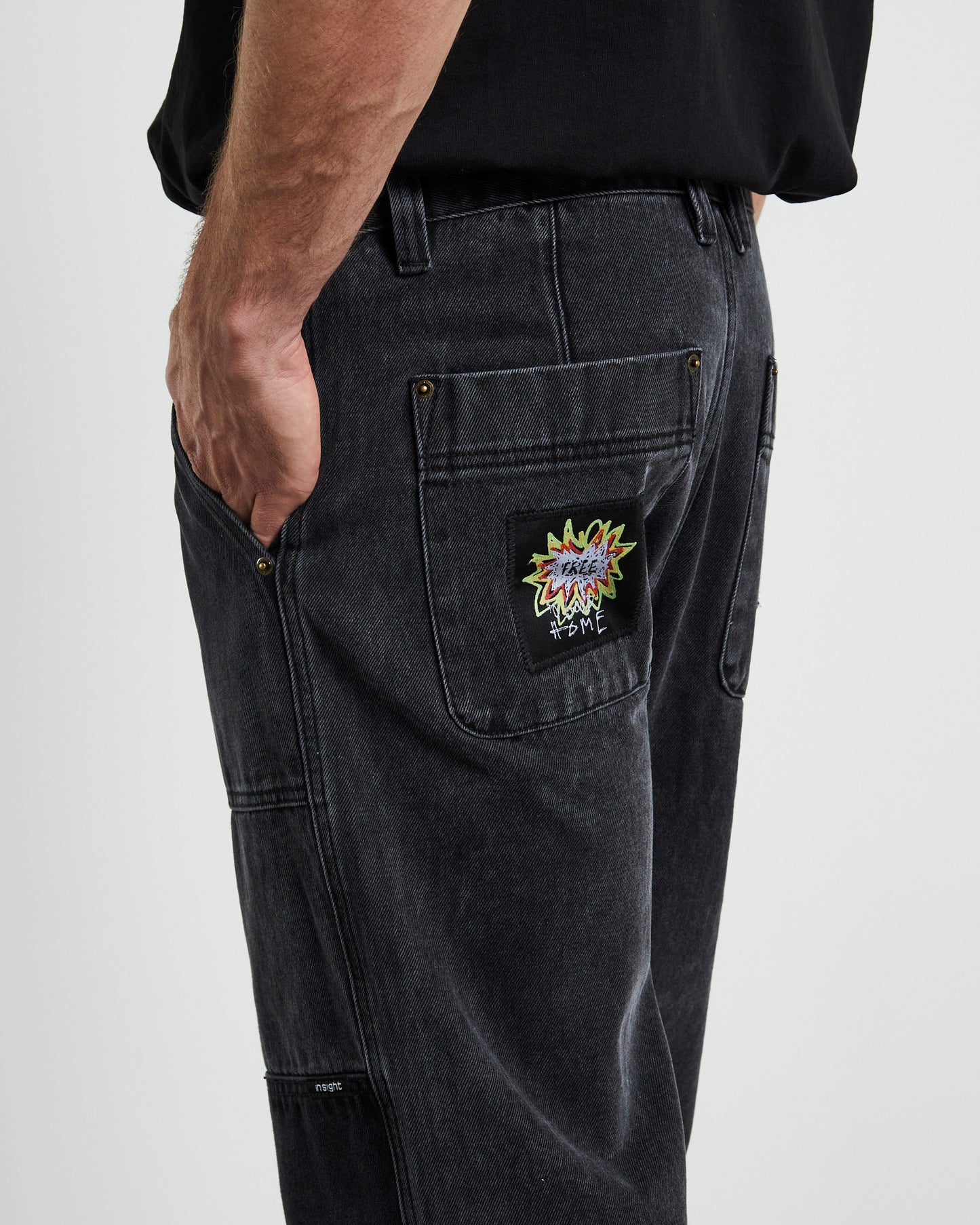 Good Home Double Knee Denim Worker Pants Black