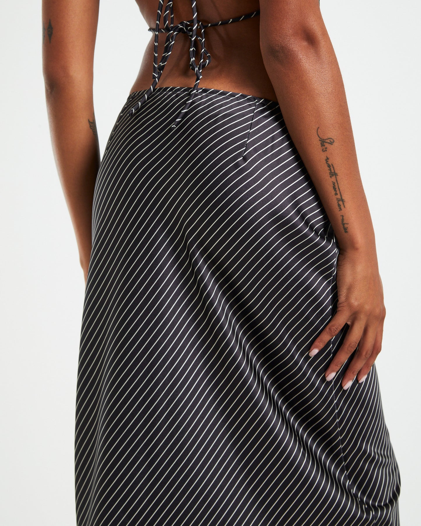 Gianna Satin Stripe Slip Skirt Black