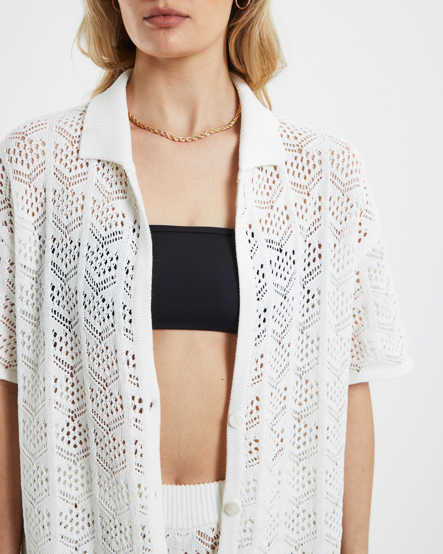 Skyla Crochet Longline Shirt White
