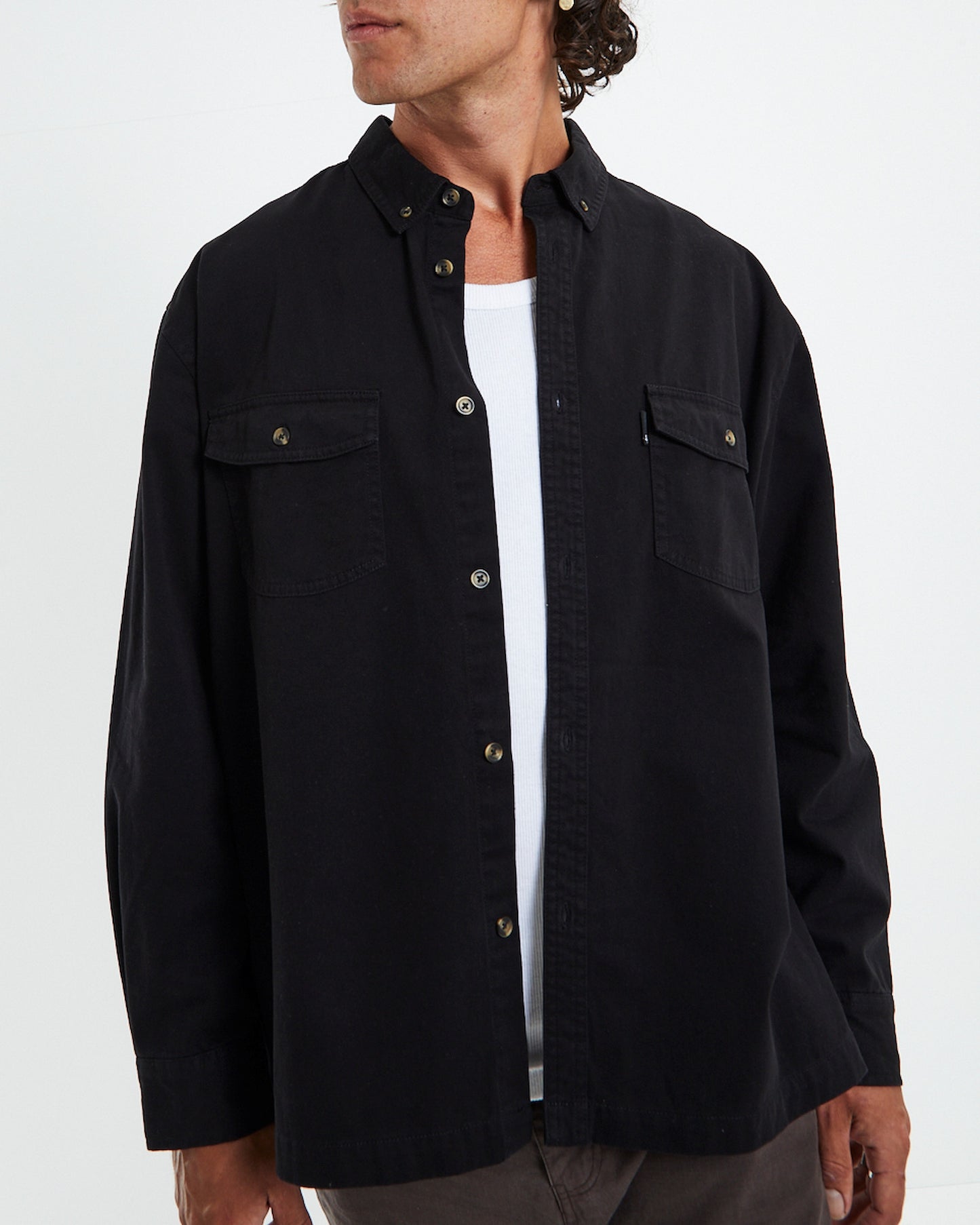 Long Sleeve Worker Shirt Black