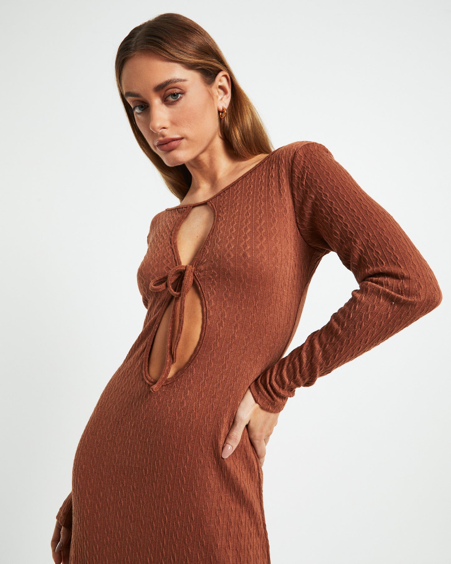Tallulah Long Sleeve Maxi Dress Chestnut Brown
