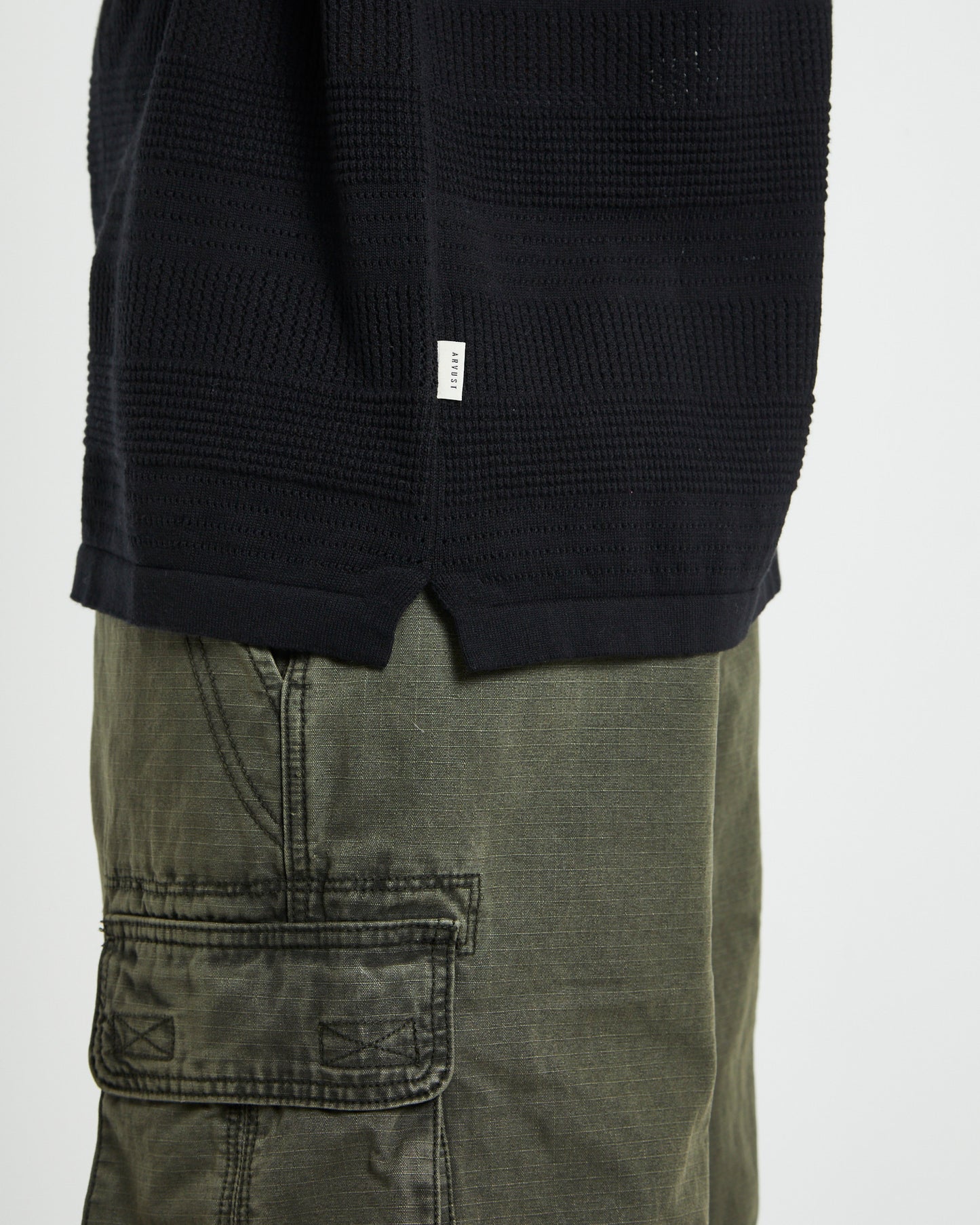 Knitted Short Sleeve Resort Shirt in Black