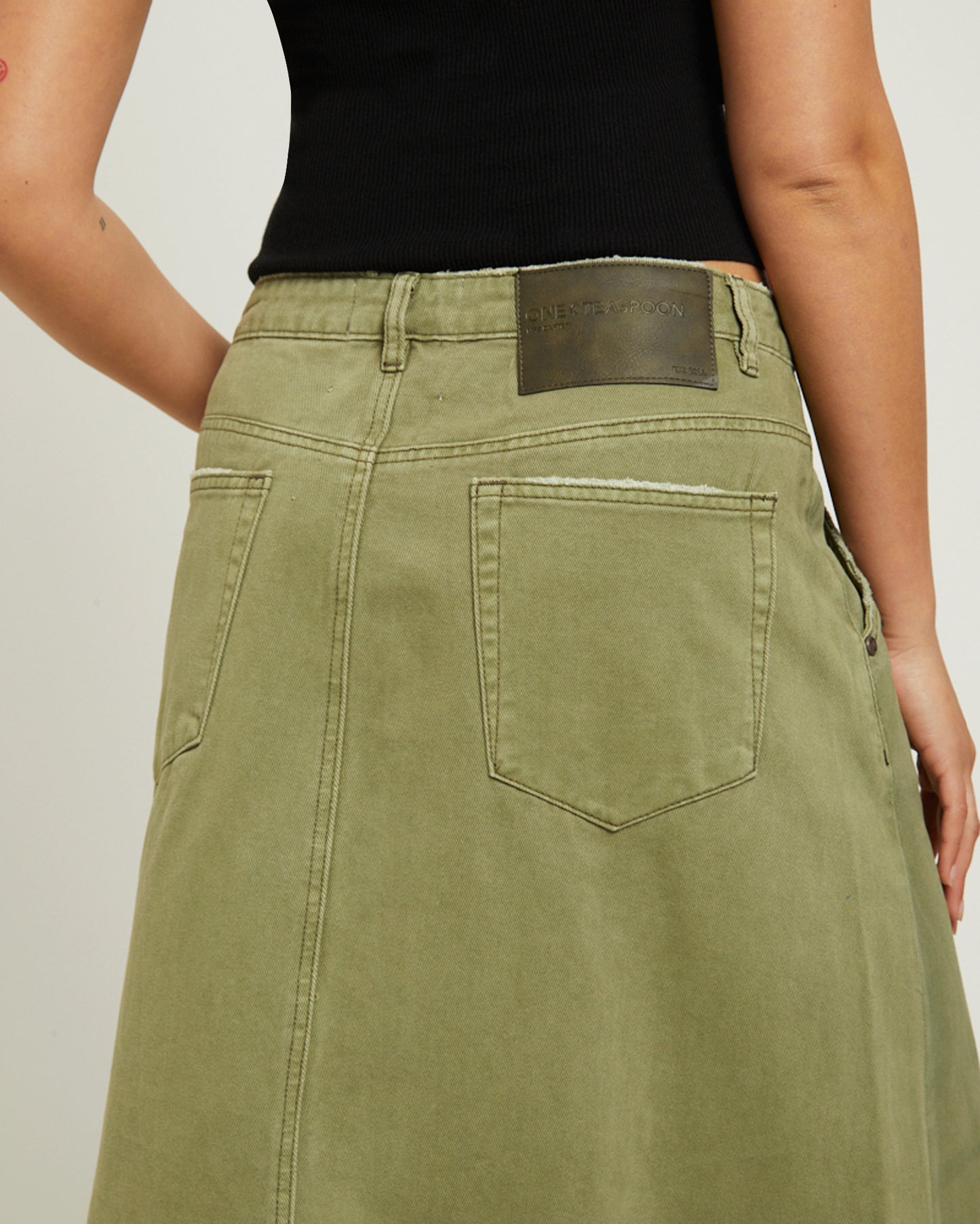 St Khaki Mrs Carter Long Denim Skirt in Green
