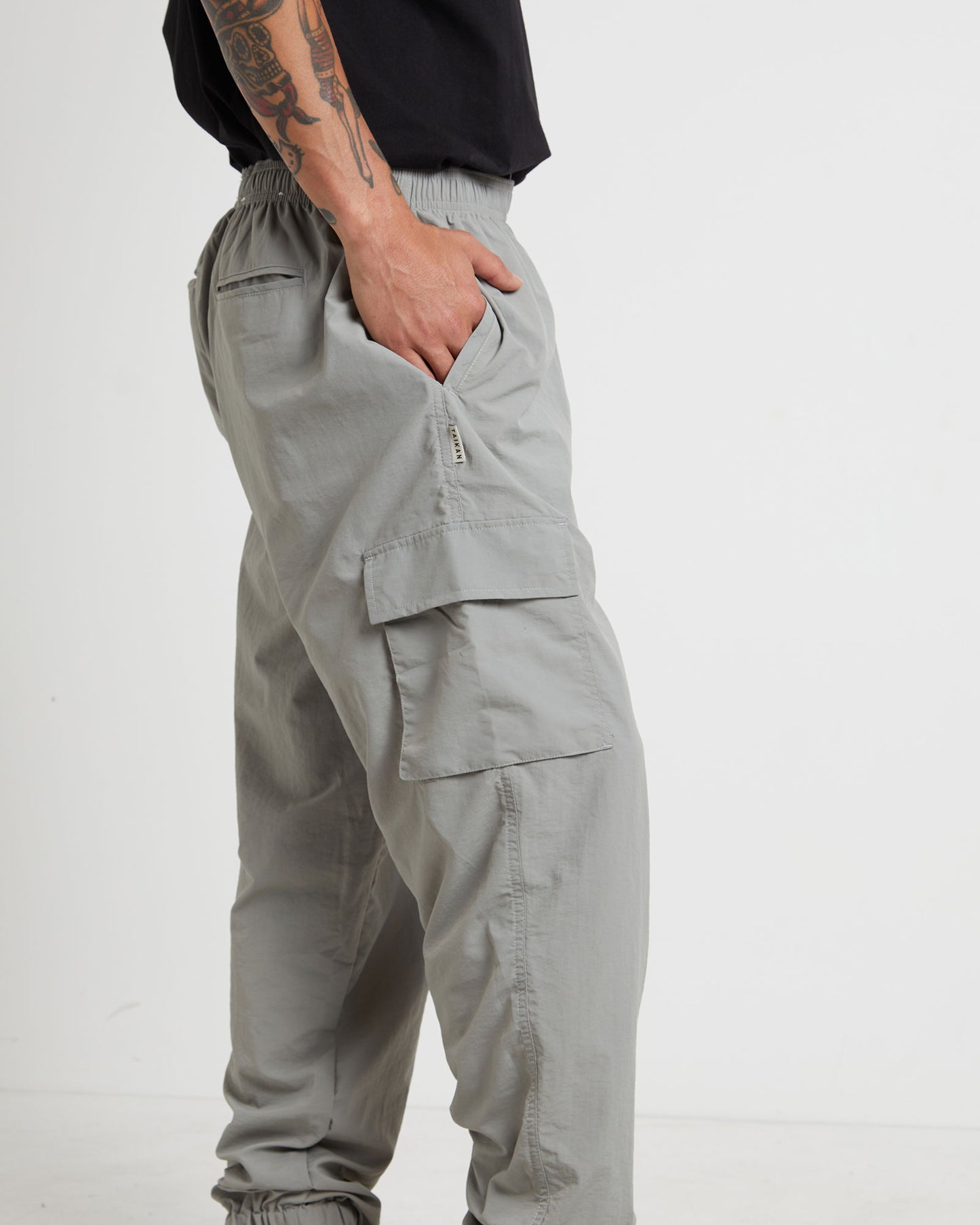 Nylon Cargo Jogger Pants in Grey