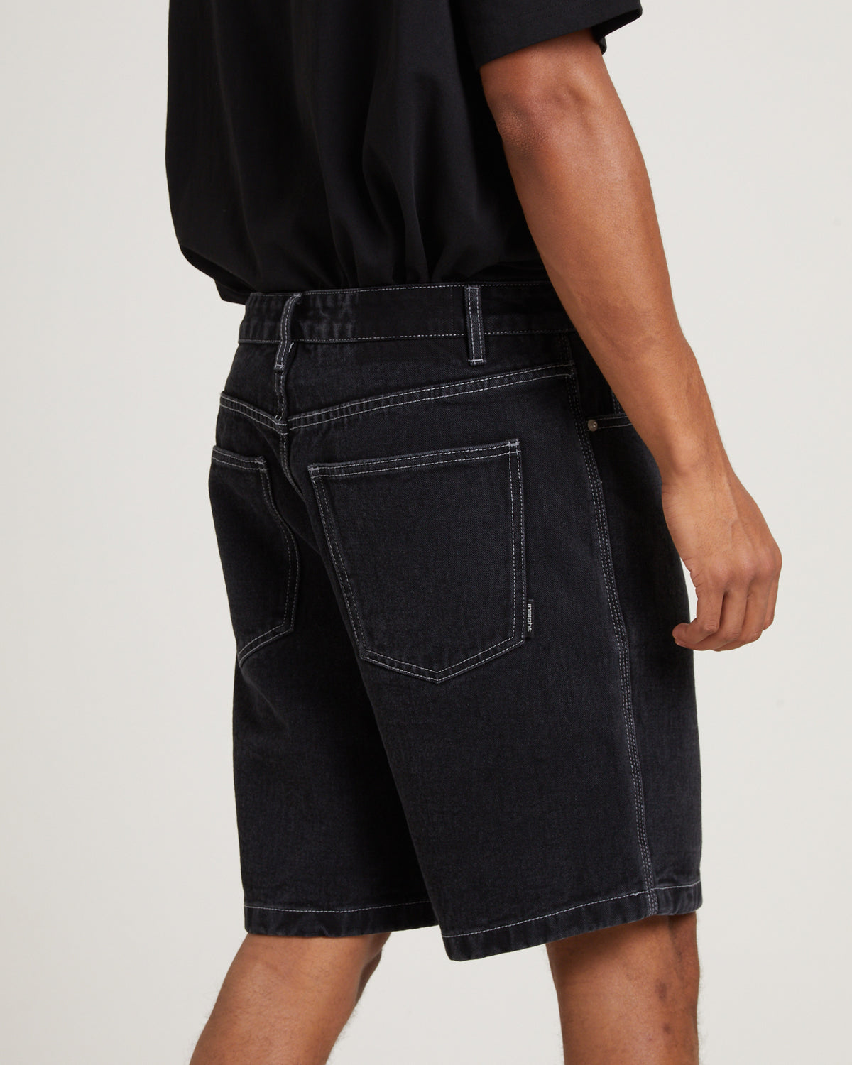 Knocker Contrast Vintage Denim Shorts FLAT OUT BLACK