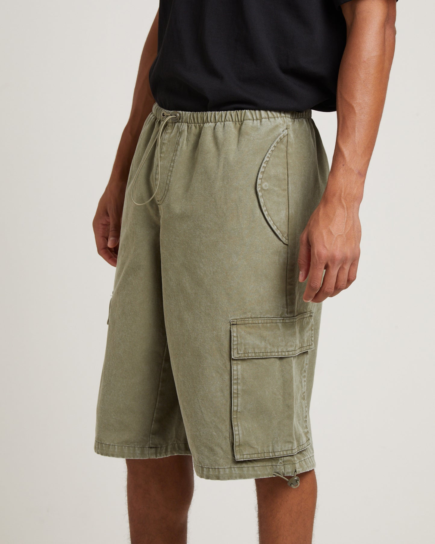 Shallows Cargo Jort Shorts in Khaki