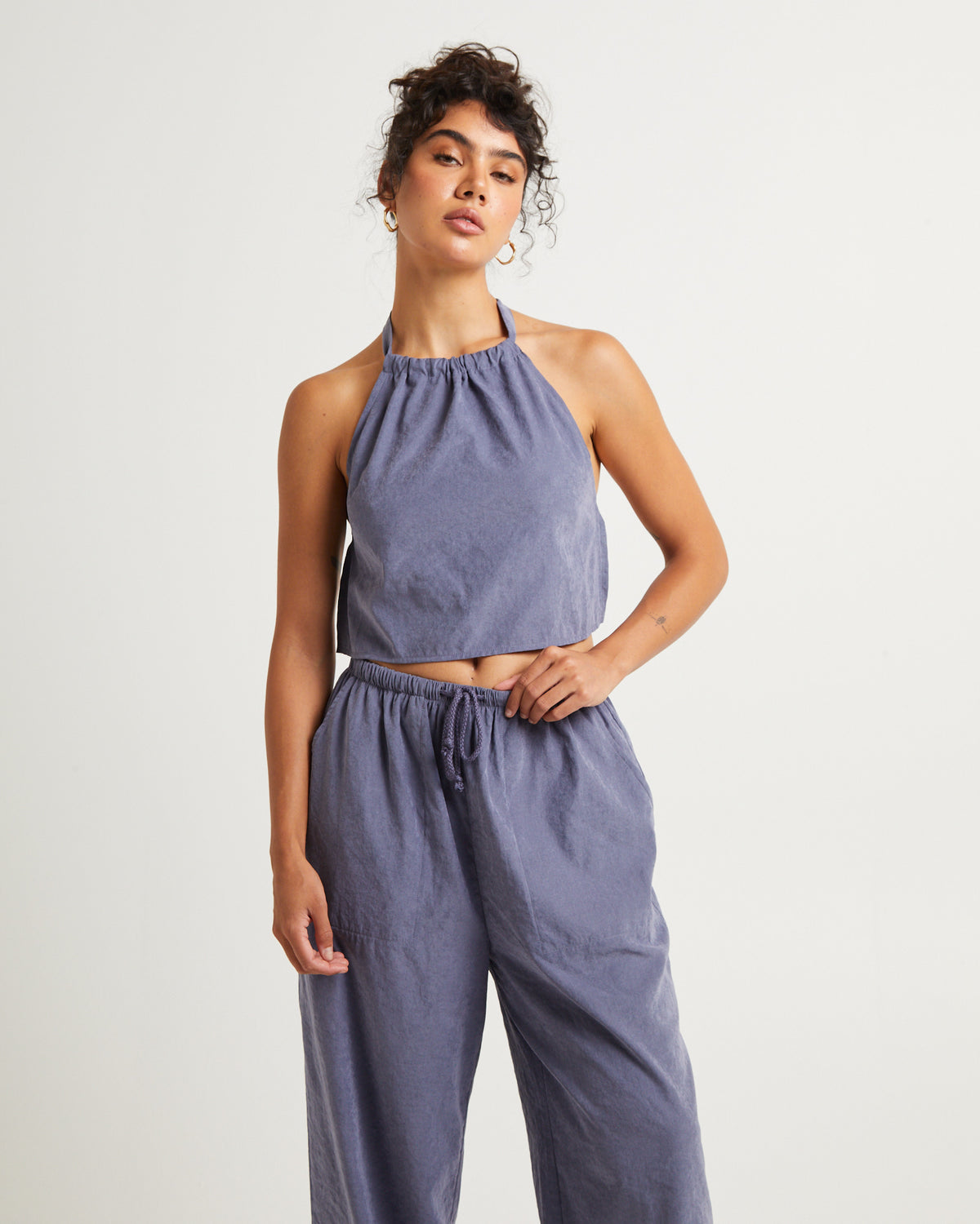 Sahara High Neck Top STEEL BLUE