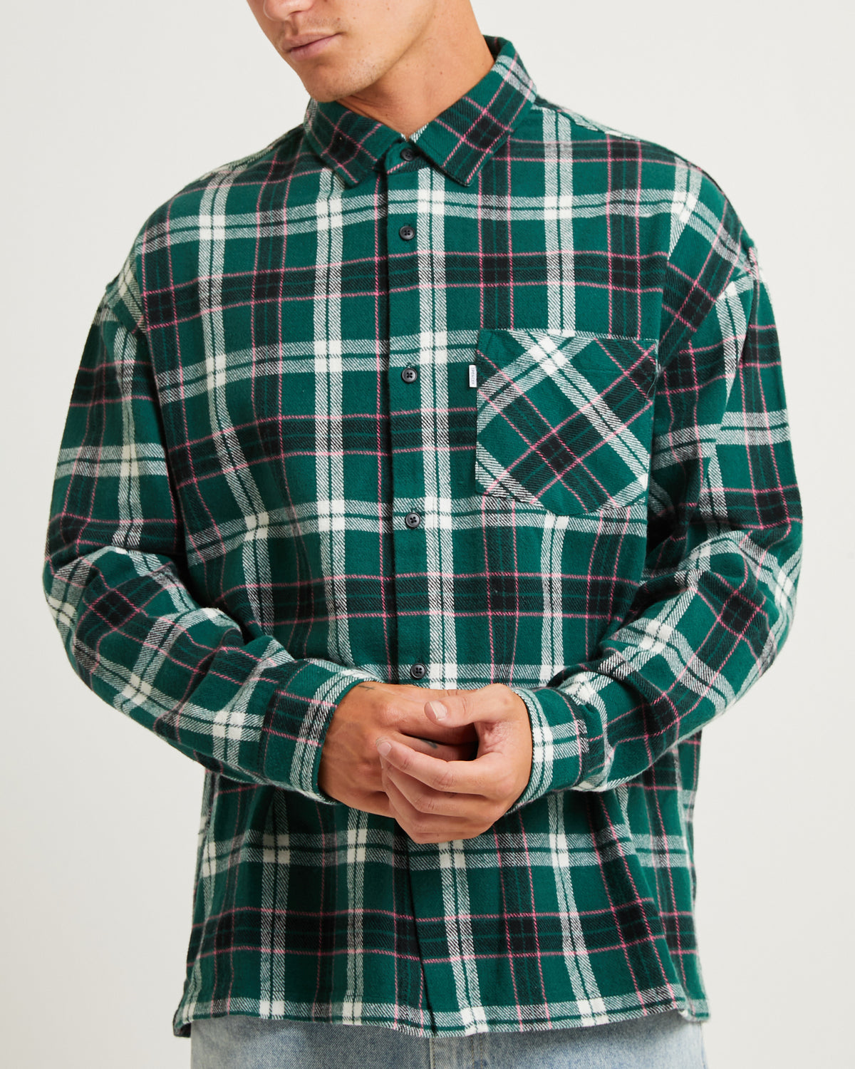 Portland Flanno Long Sleeve Shirt GREEN PINE CHECK