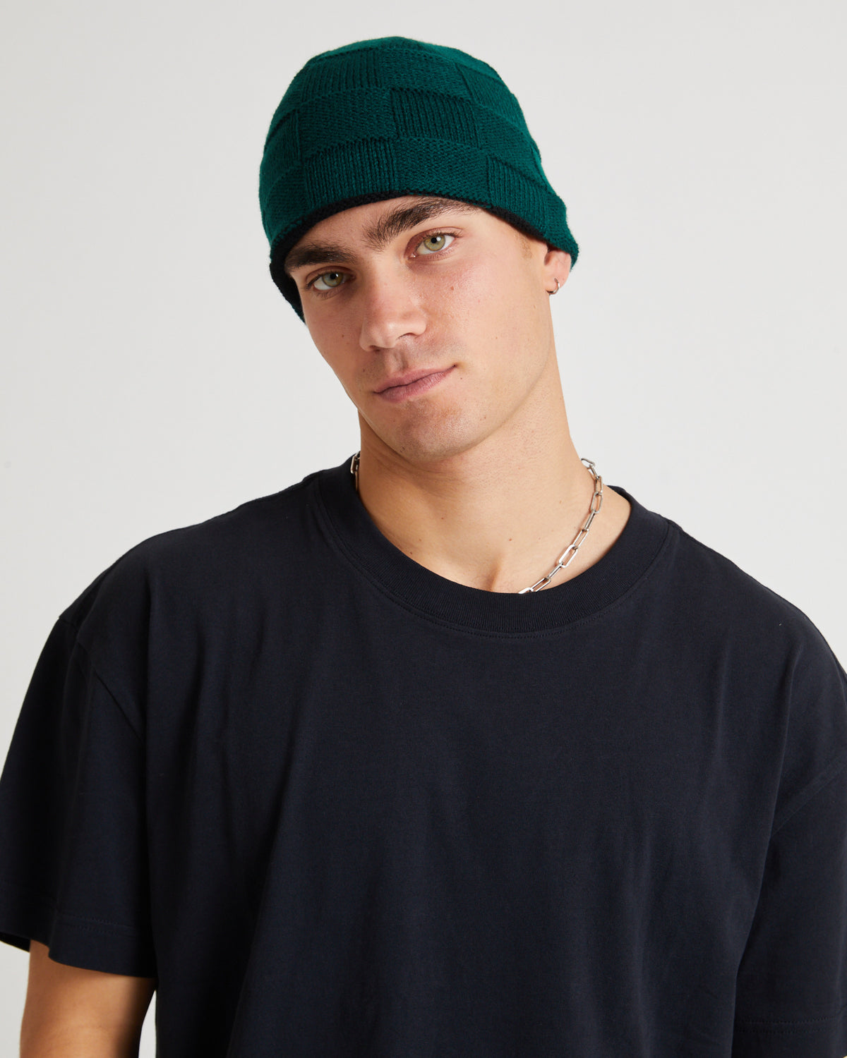 Check Reversible Beanie BLACK