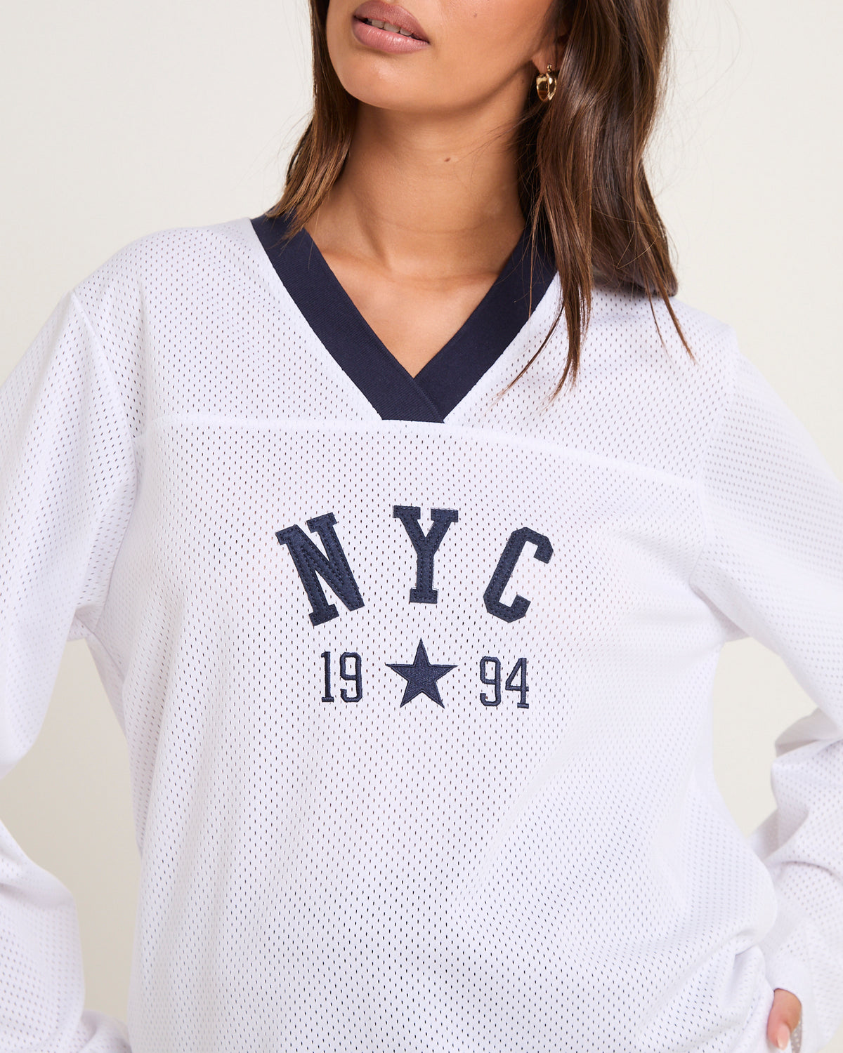 Brianna Mesh Sports Long Sleeve T-Shirt WHITE