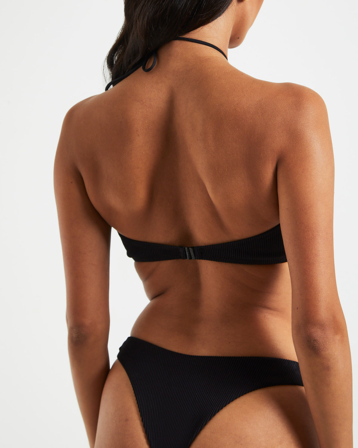 Rib Cross Front Bikini Top in Black BLACK
