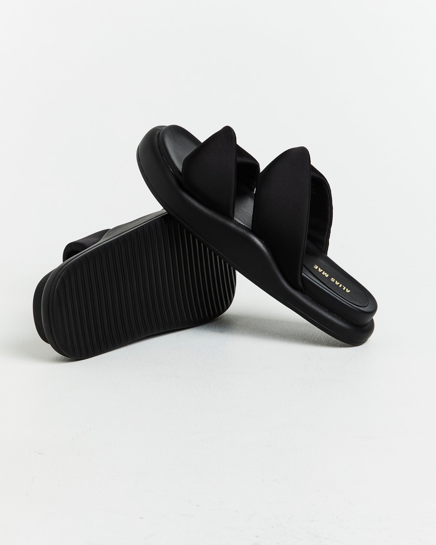 Therese Satin Slides in Black