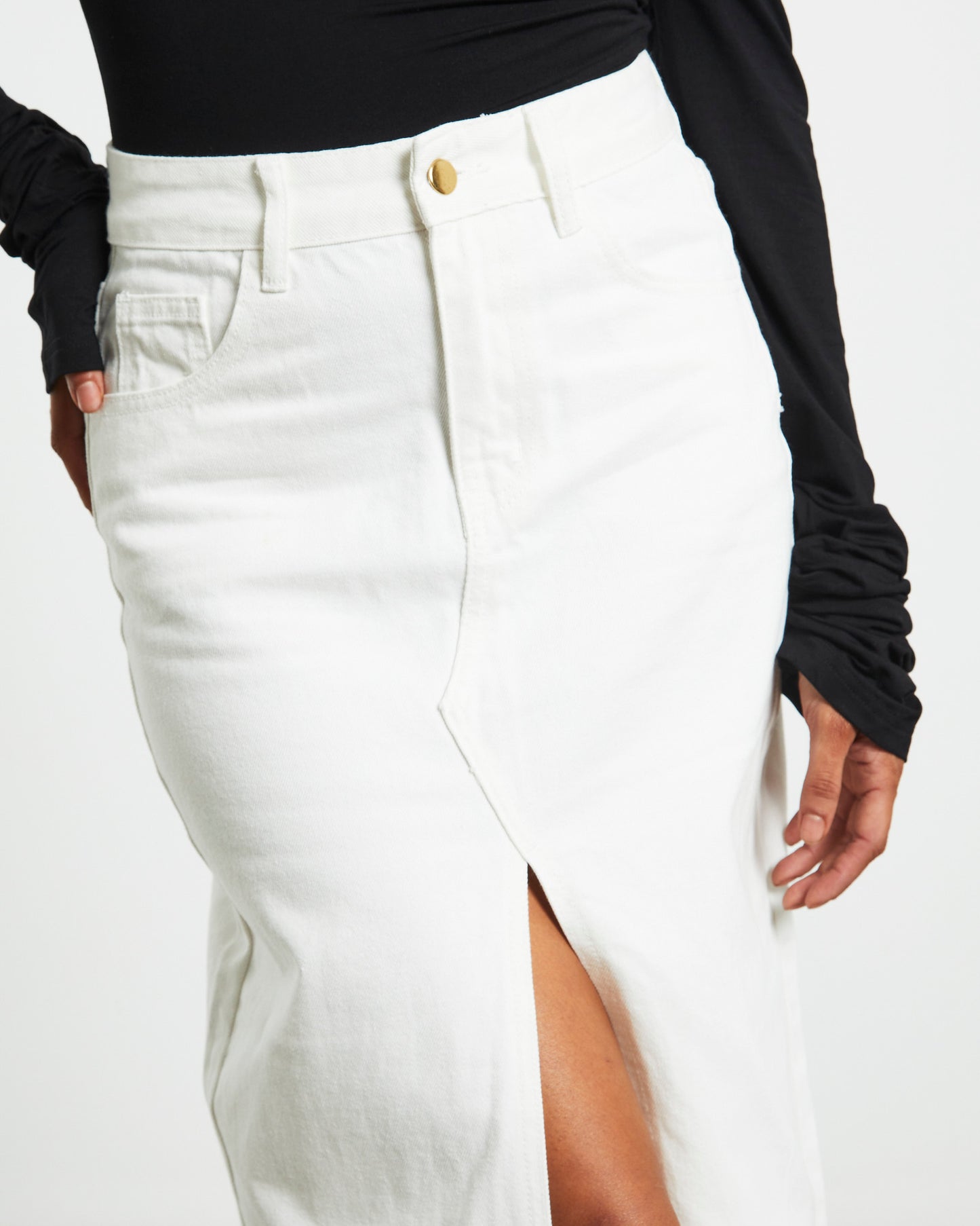 Nila Midi Denim Skirt in White