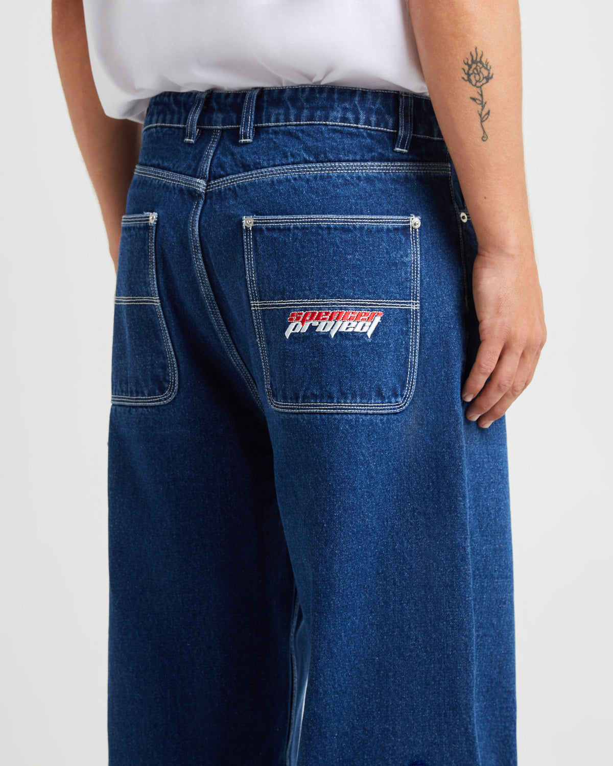 Kay Embroided Wide Leg Denim Pants MID BLUE