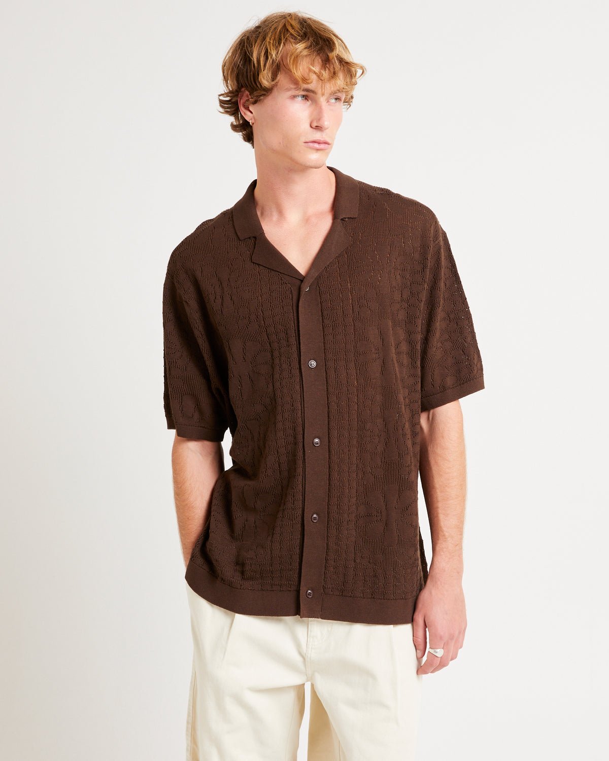 Bronson Knitted Short Sleeve Resort Shirt UMBER