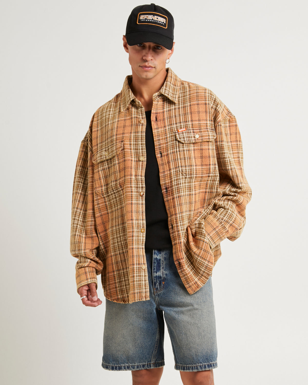 Vacay Check Long Sleeves Shirt ORANGE CHECK