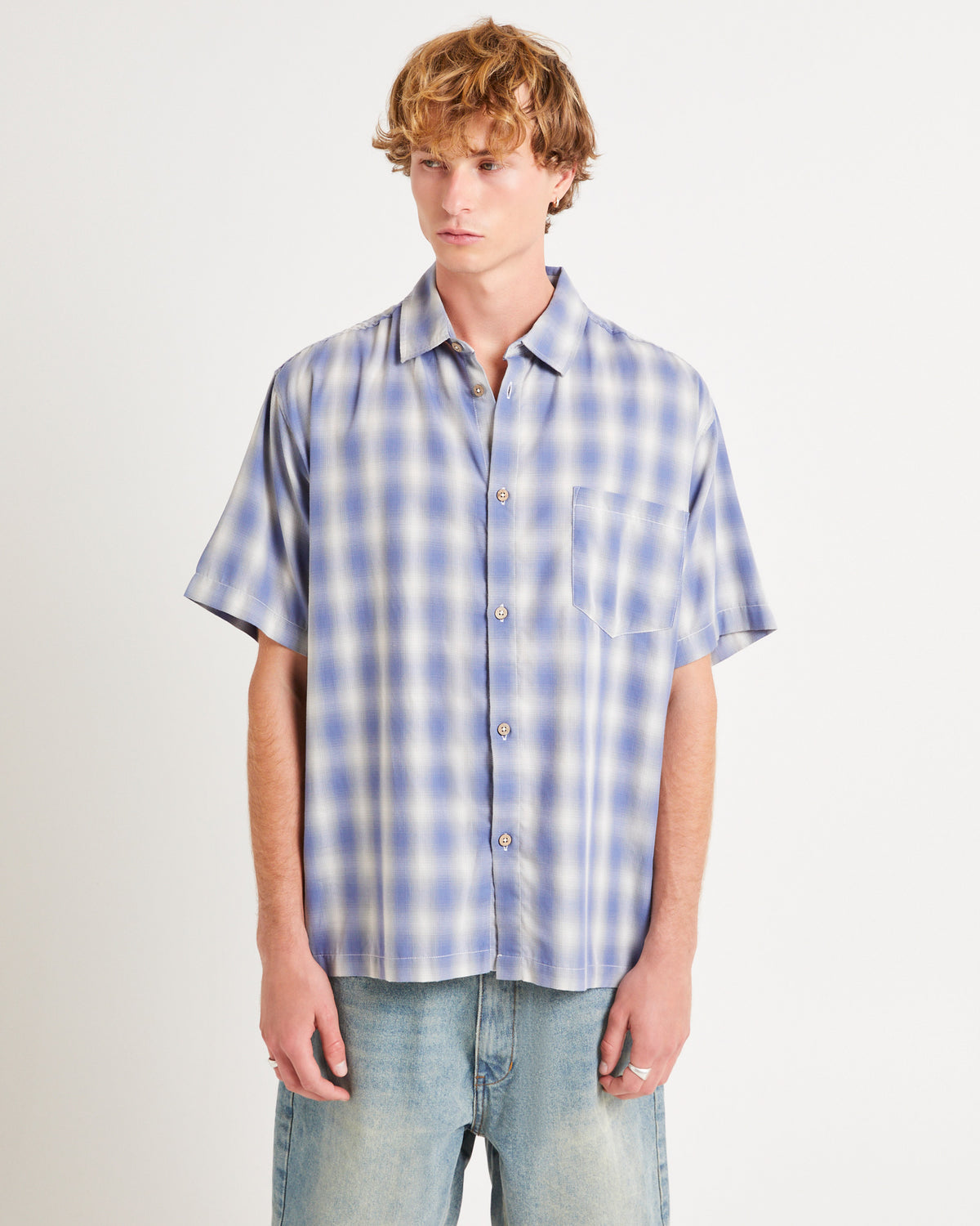 Dazed Ombre Check Short Sleeve Shirt BLUE