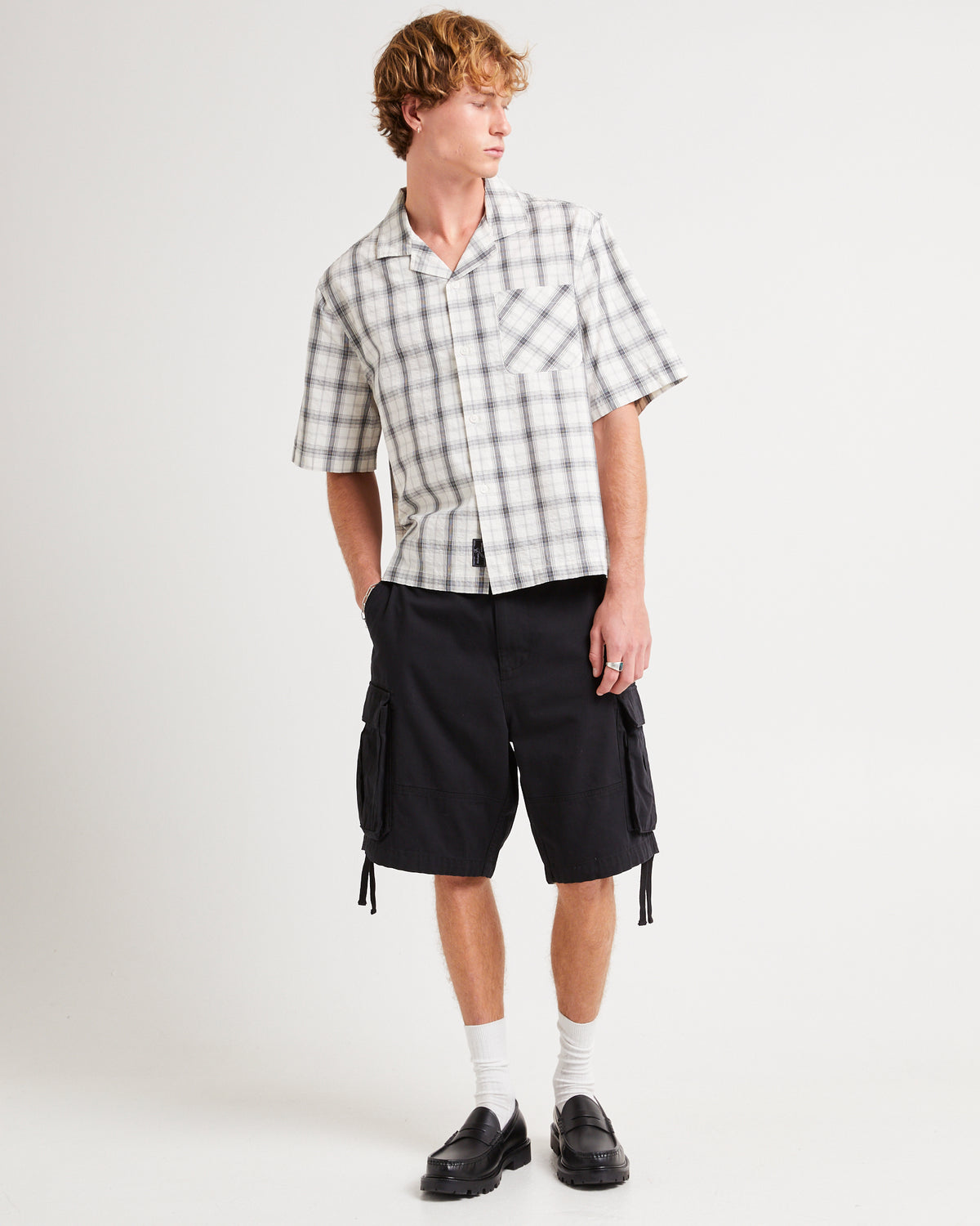 Homage Cropped Resort Shirt WHITE CHECK