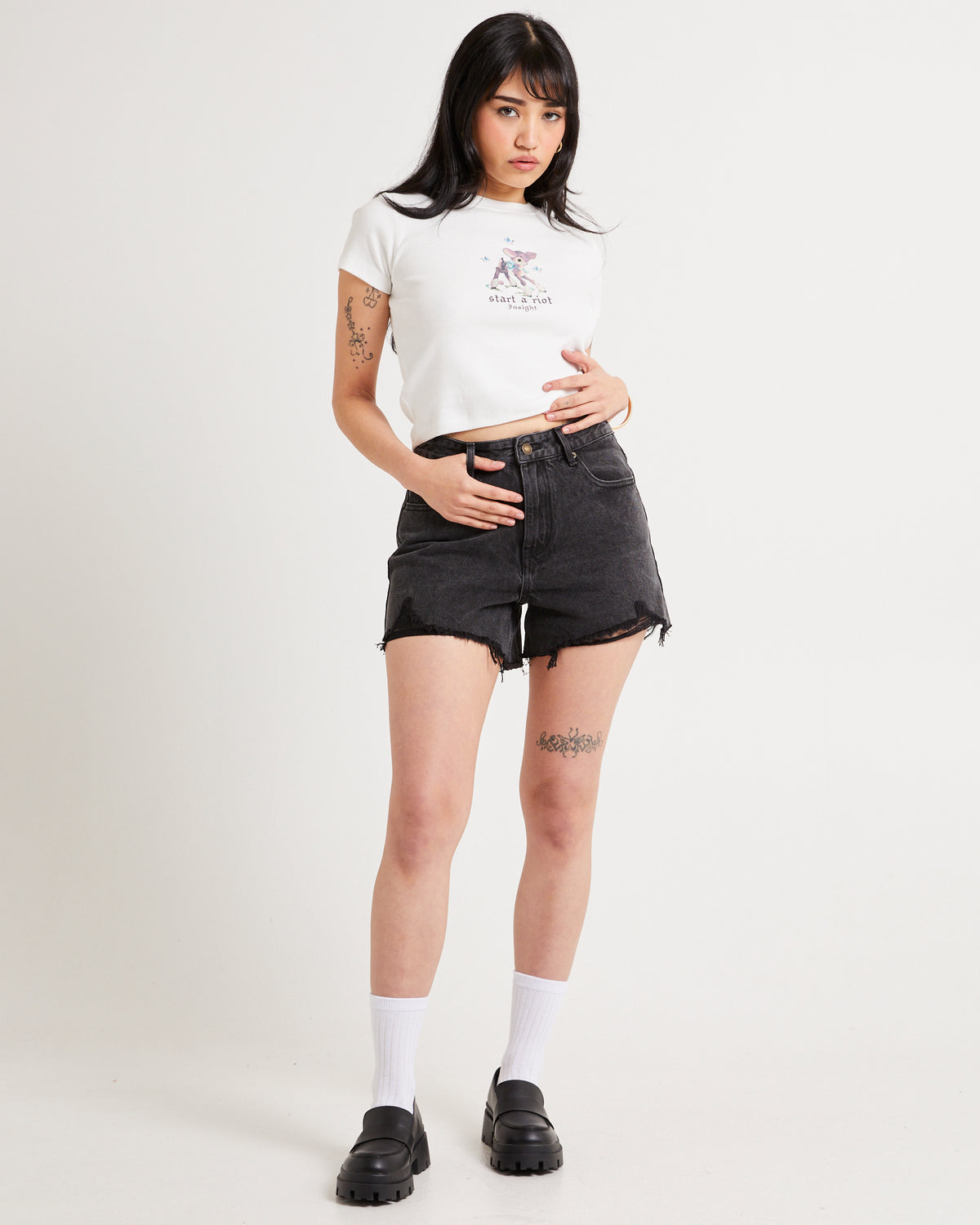 Frankie A-Line Denim Shorts AFTERS BLACK