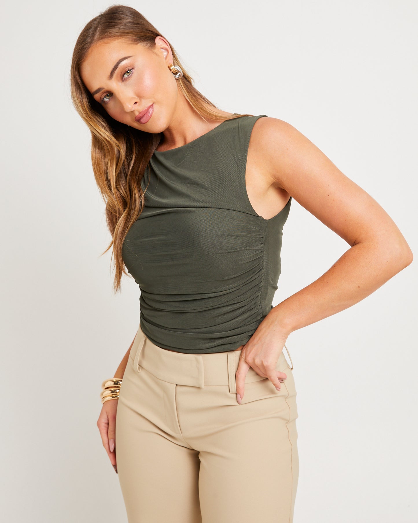 Mesh Ruched Tank Top