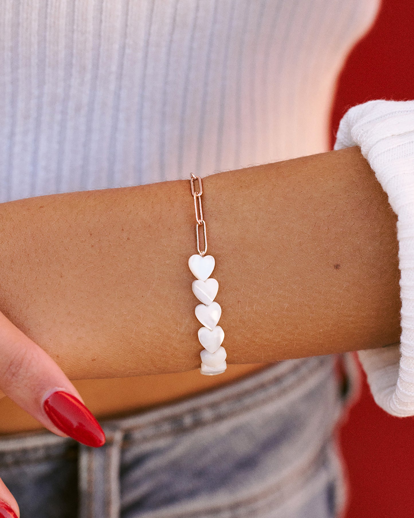 Pearl Heart Paperclip Chain Bracelet