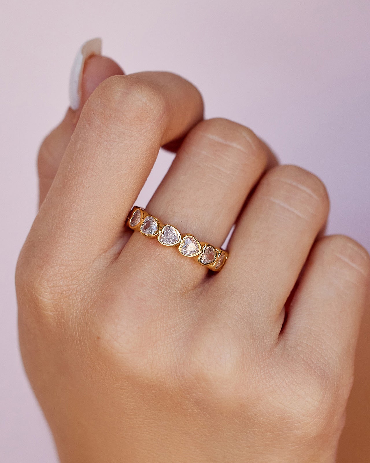 Stone Heart Band Gold Ring