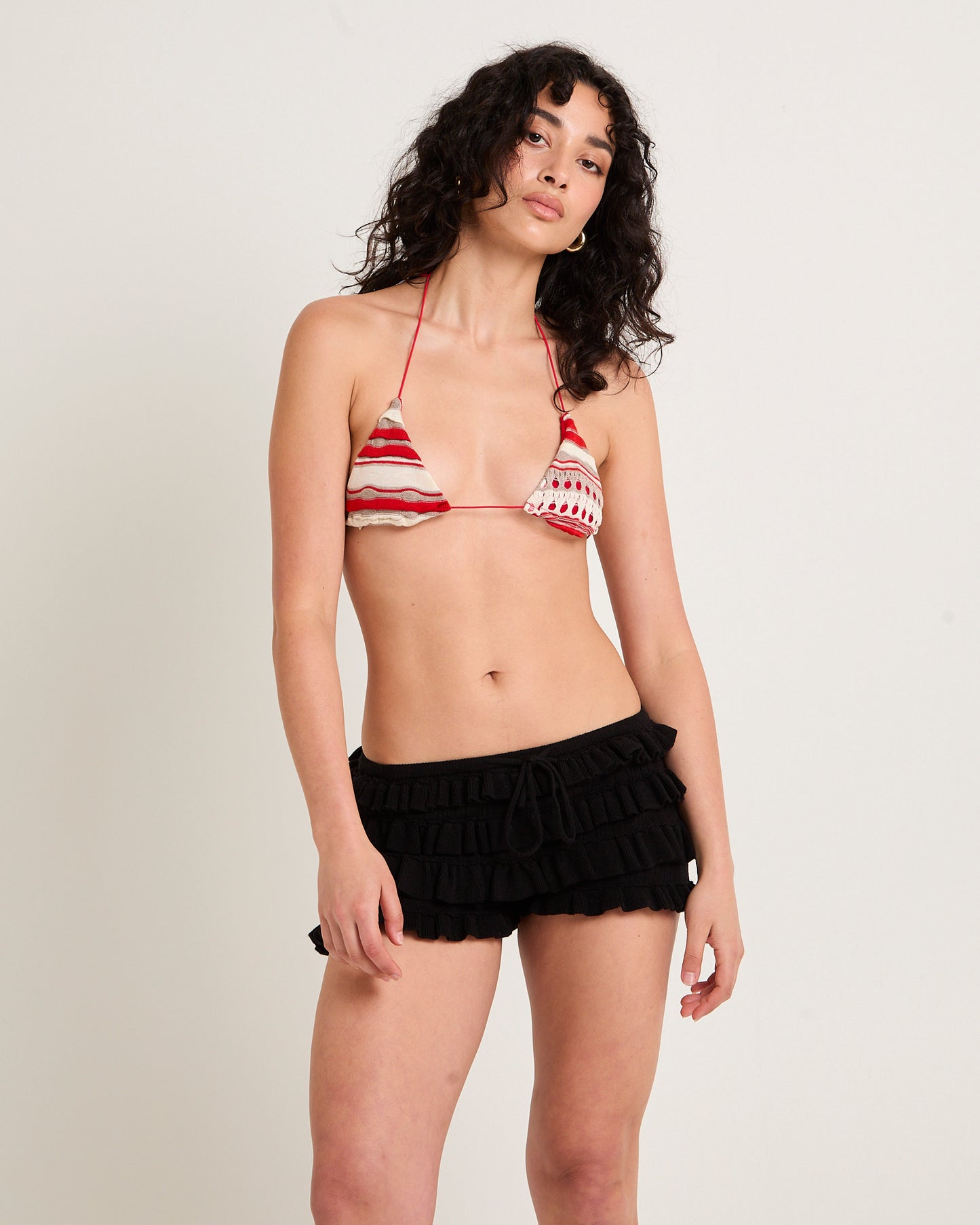 Cata Micro Triangle Ruffle Knit Bikini Top