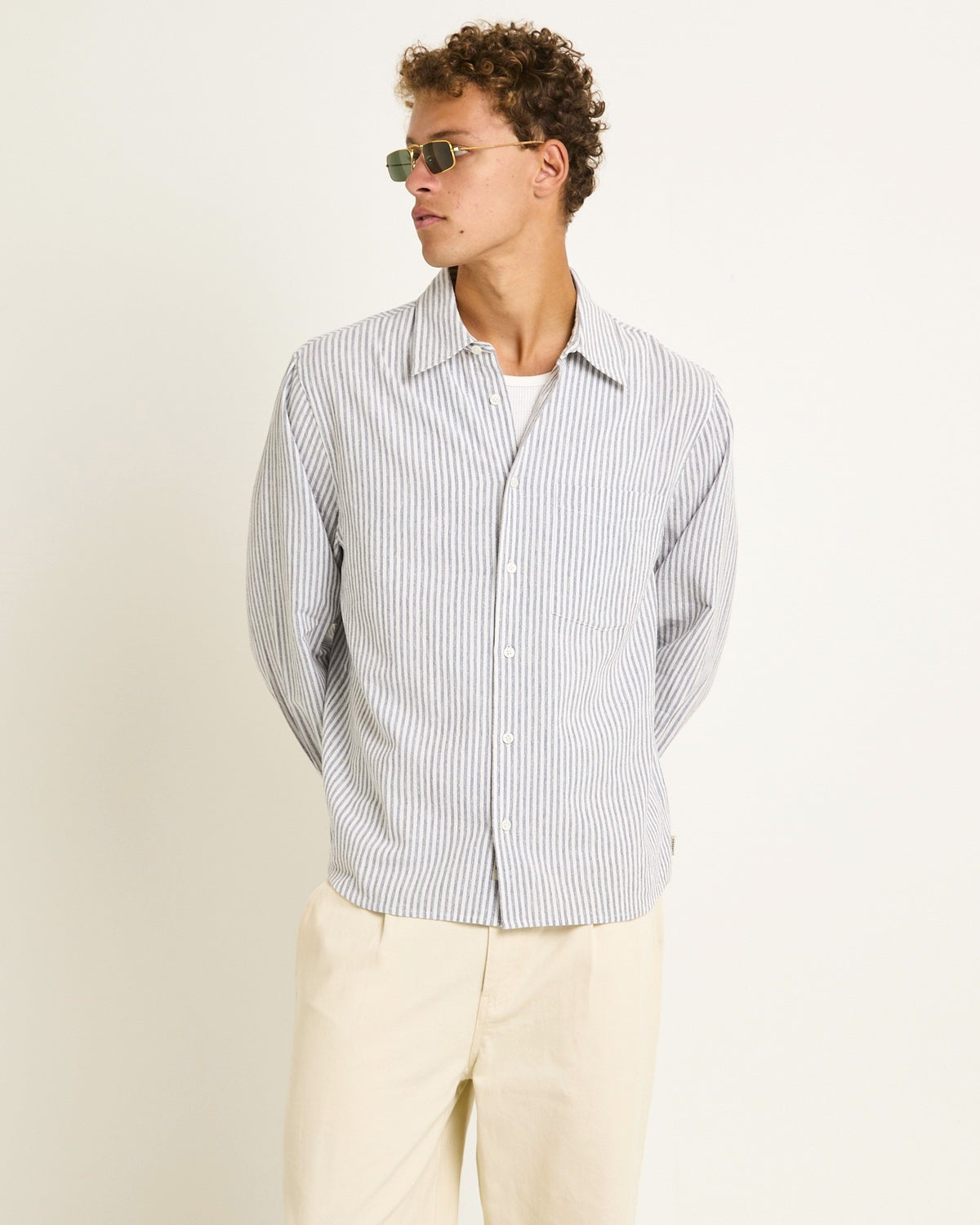 Grover Linen Long Sleeve Shirt BLUE STRIPE
