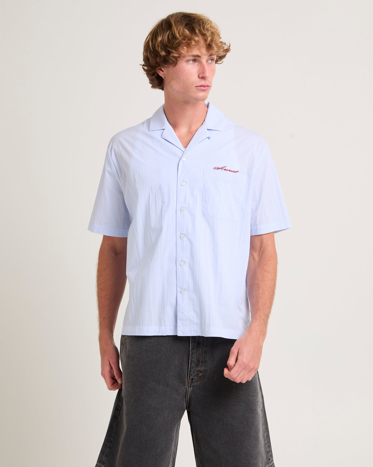 Box Striped Short Sleeve Shirt WHITE