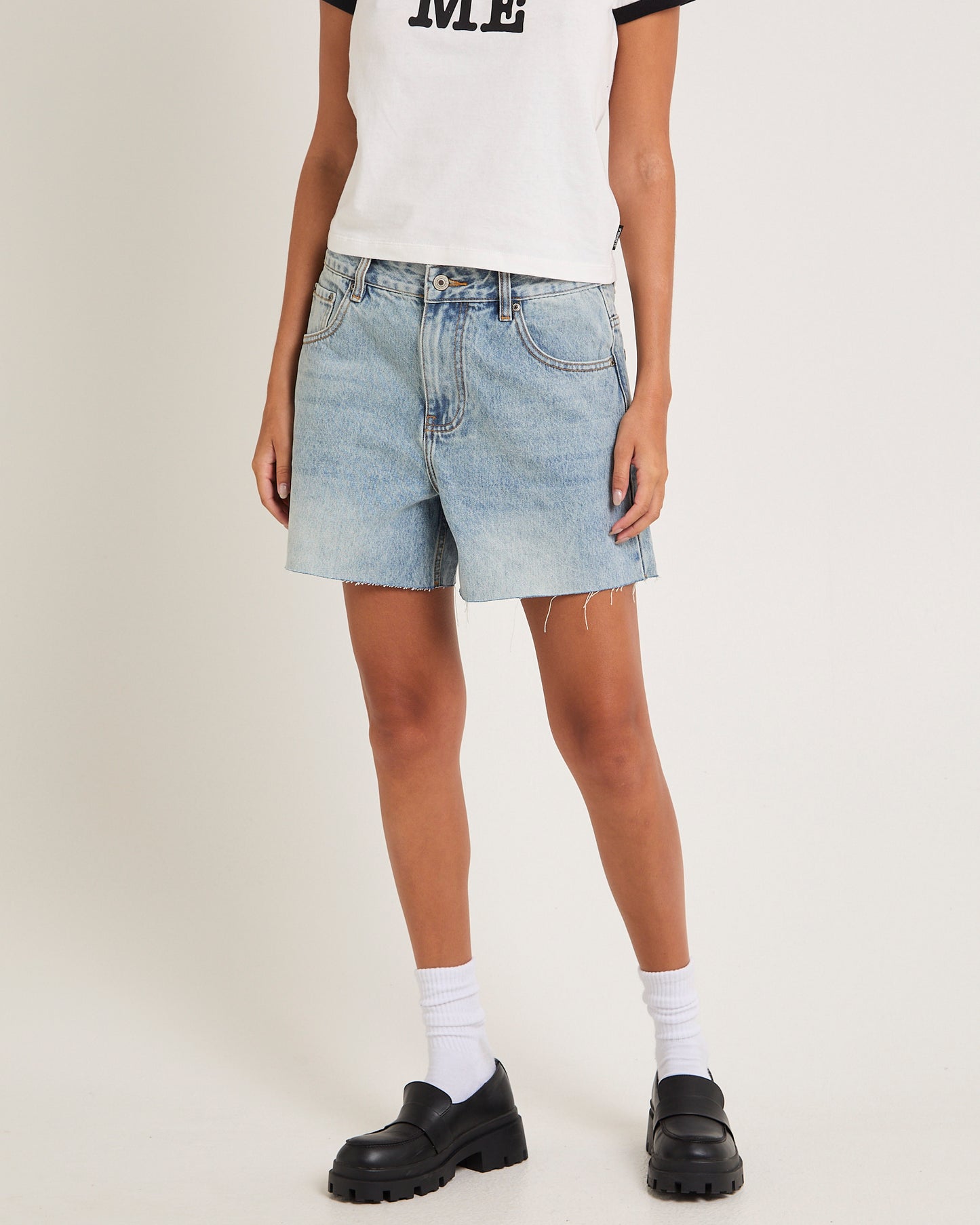 Kourtney Raw Chop Denim Shorts