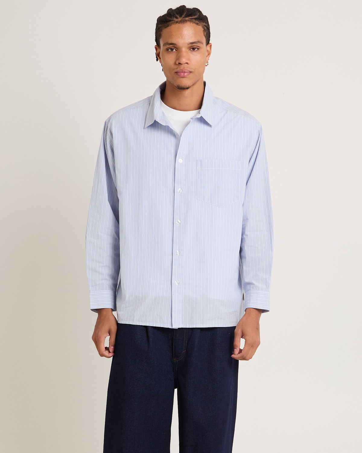 Murphy Stripe Poplin Long Sleeve Shirt BLUE