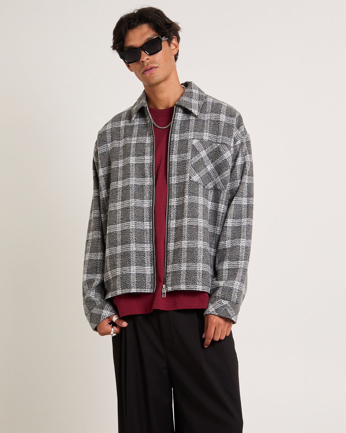 Brushed Check Zip Jacket GREY